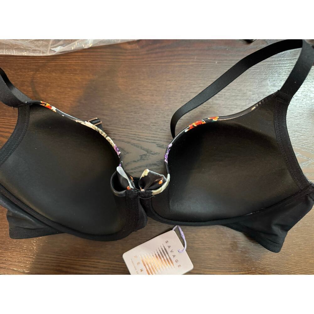 Savage X Fenty New Padded Balconette Bra Black Night Blooms Wet Look 38D - Picture 9 of 13